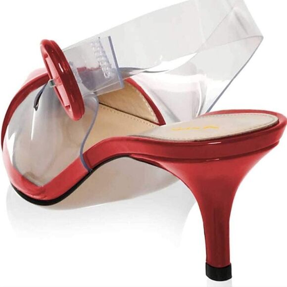 NIB YODEK Transparent Slingback Mid Kitten Heel Patent Leather Pumps Pointed Toe - Picture 3 of 9